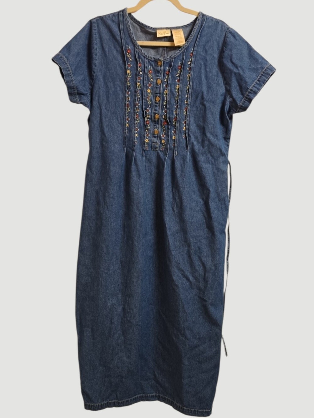 Bobbie Brooks vintage 1990s embroidered floral denim maxi dress